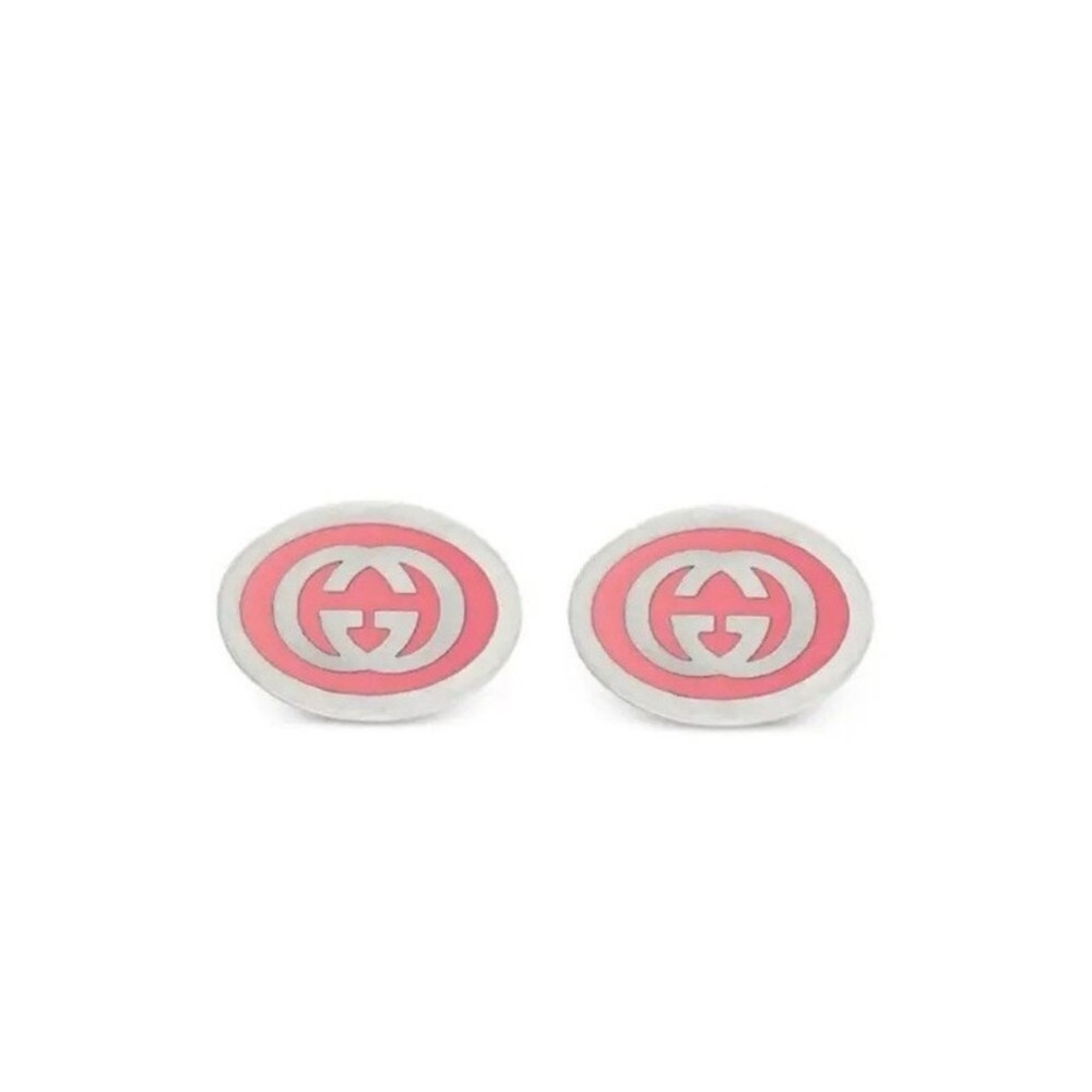 NWT GUCCI Interlocking G Sterling Silver 925 Pink Enamel Earrings